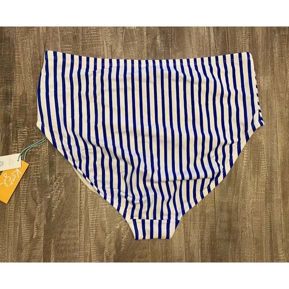 Kona Sol Women's High Waist Bikini Bottom Blue & White Striped Size 16W, 20W NWT - Picture 4 of 5